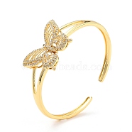Bling Butterfly Cubic Zirconia Cuff Bangle, Real 18K Gold Plated Brass Hollow Open Bangle, Cadmium Free & Lead Free, Clear, Inner Diameter: 2-3/8 inch(5.9cm)(BJEW-D448-09G-RS)