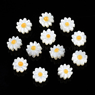 Natural White Shell Enamel Beads, Flower, Orange, 8.5x8.5x4mm, Hole: 0.8mm(SSHEL-N034-124B-01)