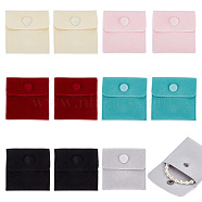 12pcs 6 colors Square Velvet Jewelry Bags, with Snap Fastener, Mixed Color, 7x7x0.95cm, 2pcs/color(TP-HY0001-01)