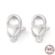 Rhodium Plated 925 Sterling Silver Lobster Claw Clasps, Platinum, 13x7.5x4mm, Hole: 1.2mm(STER-K173-16P)