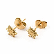 304 Stainless Steel Sun Stud Earrings for Women, Real 18K Gold Plated, 7x6mm, Pin: 0.7mm(EJEW-C004-09G)