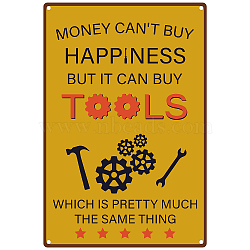 Tinplate Sign Poster, Vertical, for Home Wall Decoration, Rectangle with Word Money Can't Buy Happiness, Gear Pattern, 300x200x0.5mm(AJEW-WH0157-407)