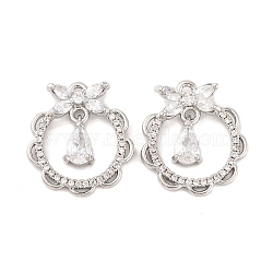 Brass Micro Pave Clear Cubic Zirconia Pendants, Cadmium Free & Nickel Free & Lead Free, Wreath with Teardrop, Platinum, 19x17x4mm, Hole: 1.2mm(KK-S389-08P)