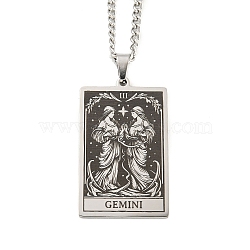 Non-Tarnish 304 Stainless Steel Tarot Pendant Necklaces, Cable Chain Necklaces, Gemini, 23.23~24.21 inch(59~61.5cm)(NJEW-A026-01P-03)