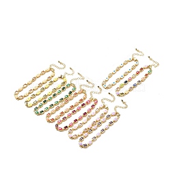 Enamel Evil Eye & Cubic Zirconia Rectangle Link Chain Bracelet, Golden Brass Jewelry for Women, Mixed Color, 7-1/4 inch(18.5cm)(BJEW-C029-02G)