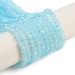Baking Painted Transparent Glass Beads Strands, Imitation Opalite, Faceted, Bicone, Light Sky Blue, 3.5x2.5mm, Hole: 0.7mm, about 135pcs/strand, 16.85 inch(42.8cm)(DGLA-F029-J2mm-10)