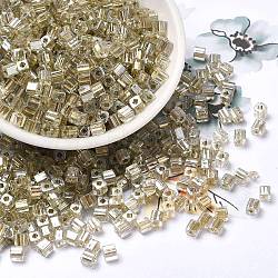 Glass Seed Beads, Transparent Lustered Glass, Square Hole, Square, Dark Khaki, 4x4x4mm, Hole: 1.2mm, 5000pcs/pound(SEED-H002-F-1138)