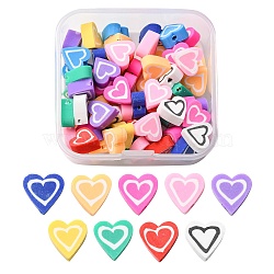65Pcs Handmade Polymer Clay Beads, Heart, Mixed Color, 10x10x4.5mm, Hole: 1.4mm(CLAY-YW0001-69)