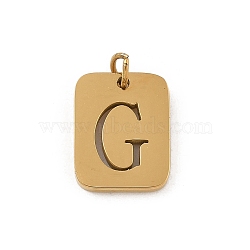 304 Stainless Steel Charms, with Jump Ring, Golden, Rectangle with Letter Charm, Letter G, 12.5x9.5x1.5mm, Hole: 3mm(STAS-R001-01G-G)