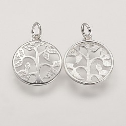 Sterling Silver Pendants, Flat Round with Tree of Life Tree, Silver, 16x14x2mm, Hole: 3mm(X-STER-K029-01S)
