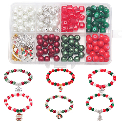 DIY Christmas Bracelet Making Kit, Including Imitation Pearl & Cube Glass & Polymer Clay Rhinestone Round Beads, Snowflake & Tree & Santa Claus Alloy Enamel Pendants, Mixed Color, 218Pcs/box(DIY-SC0021-67)