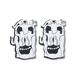 Halloween Printed Acrylic Pendants, Cat Pattern Charms, White, 45x29x2.5mm, Hole: 2mm(SACR-G023-A06)