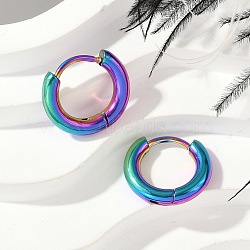 202 Stainless Steel Huggie Hoop Earrings, Hypoallergenic Earrings, with 316 Surgical Stainless Steel Pin, Ion Plating(IP), Rainbow Color, 12x2.5mm(EJEW-F111A-12mm-RC)