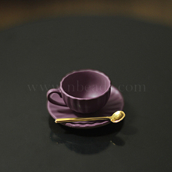 Mini Tea Sets, including Porcelain Teacup & Saucer, Alloy Spoon, Miniature Ornaments, Micro Landscape Garden Dollhouse Accessories, Pretending Prop Decorations, Purple, 7~19x3~16mm, 3pcs/set(BOTT-PW0002-117B-05)