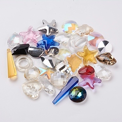 Glass Pendants, Mixed Shapes, Mixed Color, 25~61x14~38x7~13mm, Hole: 0.5~2mm(GLAA-XCP0011-14)