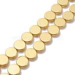 Non-magnetic Synthetic Hematite Beads Strands, Galvanic Plating(Color Retention for 1 Year), Flat Round, Golden Plated, 10x2.9~3.2mm, Hole: 0.8mm, about 40pcs/strand, 15.91 inch(40.4cm)(G-H270-04G)