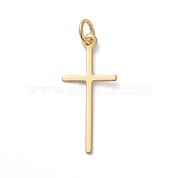 Brass Pendants, Long-Lasting Plated, Cross, Real 18K Gold Plated, 23x10.5x0.6mm, Hole: 3.2mm(ZIRC-G160-31G)