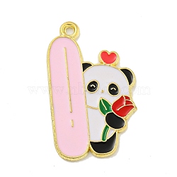 Alloy Enamel Pendants, Light Gold, Panda Charm, Letter I, 28x16.5x1mm, Hole: 1.5mm(ENAM-H045-03LG-06)