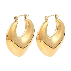 304 Stainless Steel Hoop Earrings for Women, Teardrop, Real 18K Gold Plated, 36x40x7.5mm(EJEW-G358-06G)
