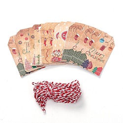 Paper Gift Tags, Hang Tags, with Jute Twine, for Christmas Decoration, Christmas Themed Pattern, 7.6x4.5x0.02cm, Hole: 5mm, 50pcs/bag(X1-CDIS-P005-D06)