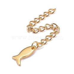 304 Stainless Steel Chain Extender, Curb Chain, with 202 Stainless Steel Charms, Fish, Golden, 60mm, Link: 3.7x3x0.5mm, Fish: 11.5x6.5x1mm(STAS-F268-35G)