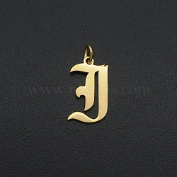 201 Stainless Steel Pendants, with Jump Ring, Old English, Letter, Laser Cut, Golden, Letter.I, 17x9x1mm, Hole: 3mm(A-STAS-R111-JA566-I)