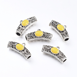 Alloy Tube Bails, Loop Bails, with Resin, Tube Scarf Bail Beads, Antique Silver, Yellow, 14.5x29.5x10mm, Hole: 2mm, Inner Diameter: 5mm(PALLOY-G146-02AS)