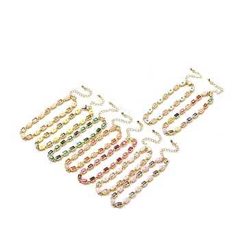 Enamel Evil Eye & Cubic Zirconia Rectangle Link Chain Bracelet, Golden Brass Jewelry for Women, Mixed Color, 7-1/4 inch(18.5cm)