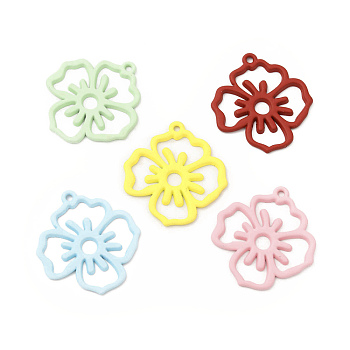 Rack Plating Alloy Pendants, Spray Painted Flower Charms, Cadmium Free & Nickel Free & Lead Free, Mixed Color, 24.5x22.5x1.4mm, Hole: 1.2mm