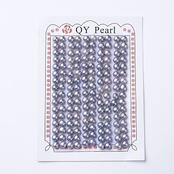 Natural Cultured Freshwater Pearl Beads, Dyed, Half Drilled, Round, Slate Blue, 5~5.5x4.5mm, Hole: 0.9mm