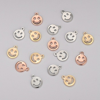 Brass Charms, Long-Lasting Plated, Smile Face, Mixed Color, 10x8x1mm, Hole: 1.2mm