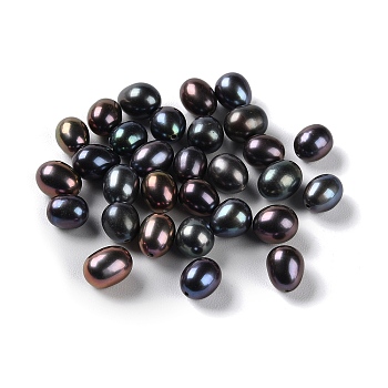 Dyed Natural Cultured Freshwater Pearl Beads, Half Drilled, Rice, Grade 5A+, Black, 8~9.5x7~8mm, Hole: 0.9mm