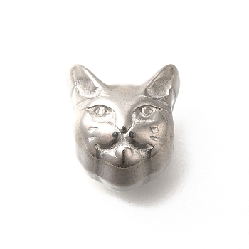 Anti-Tarnish 304 Stainless Steel European Beads, Large Hole Beads, Cat Head, Stainless Steel Color, 12.5x12x10.5mm, Hole: 4.5mm