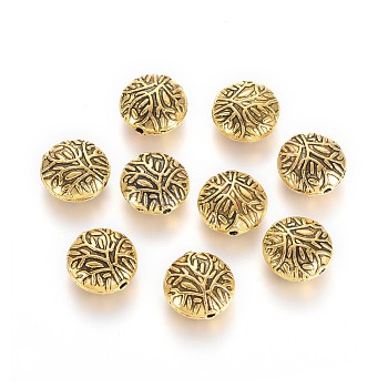 Tibetan Style Alloy Beads, Flat Round with Tree, Antique Golden, 12x5mm, Hole: 1mm