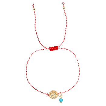 Simple Adjustable Jesus Link Bracelets, Synthetic Turquoise Charm Bracelets for Women