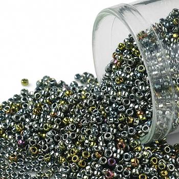 TOHO Round Seed Beads, Japanese Seed Beads, (721) Galvanized Blue Gold, 15/0, 1.5mm, Hole: 0.7mm, about 15000pcs/50g
