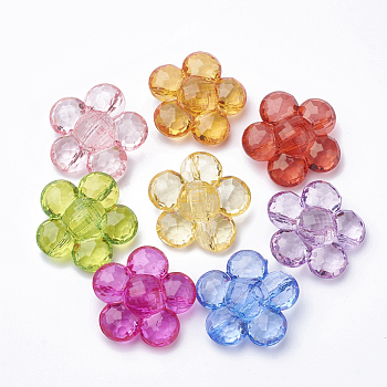 Transparent Acrylic Beads, Flower, Mixed Color, 36x35x14mm, Hole: 3.5mm, about 75pcs/500g