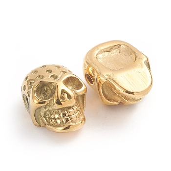 Halloween Ion Plating(IP) 304 Stainless Steel Beads, Skull Head, Golden, 8.5x9x13mm, Hole: 1.8mm, Fit For 2x3mm Rhinestone