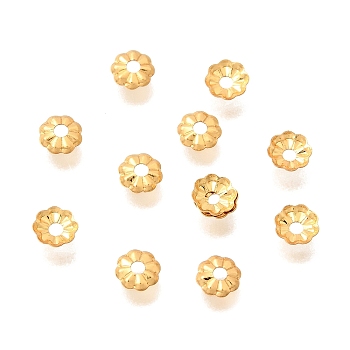 Brass Bead Caps, Flower, Cadmium Free & Lead Free, Rack Plating, Long-Lasting Plated, Real 24K Gold Plated, 4x0.9mm, Hole: 1mm
