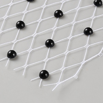 Polyester Mesh Fabric, with Plastic Beads, for DIY Veils Hats Fascinators, White, 250mm