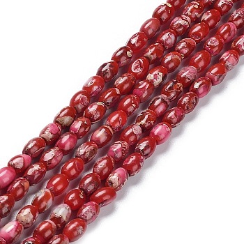 Natural Imperial Jasper Beads Strands, Dyed, Rice, Red, 6x4.5mm, Hole: 0.5mm, about 68pcs/strand, 15.94 inch(40.5cm)