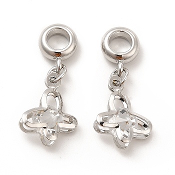 Rack Plating Alloy Crystal Rhinestone European Dangle Charms, Large Hole Charms, Butterfly, Platinum, 28mm, Butterfly: 17.5x12.5x6mm, Hole: 4.5mm