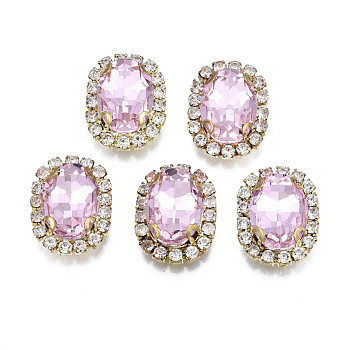 Sew on Rhinestone, Transparent Glass Rhinestone, with Brass Prong Settings, Faceted, Oval, Pearl Pink, 18x14x7mm, Hole: 0.9mm