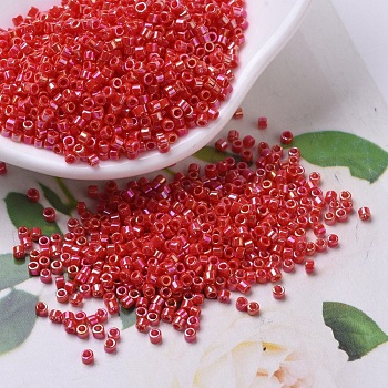 MIYUKI Delica Beads, Cylinder, Japanese Seed Beads, 11/0, (DB0159) Opaque Vermillion Red AB, 1.3x1.6mm, Hole: 0.8mm, about 2000pcs/bottle, 10g/bottle