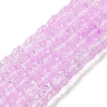 Transparent Crackle Glass Beads Strands, Bamboo Joint, Pearl Pink, 8x10.5mm, Hole: 1.7mm, about 38pcs/strand, 15.35''(39cm)