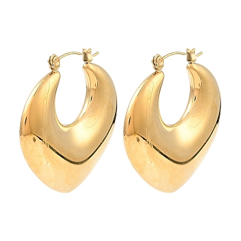 304 Stainless Steel Hoop Earrings for Women, Teardrop, Real 18K Gold Plated, 36x40x7.5mm