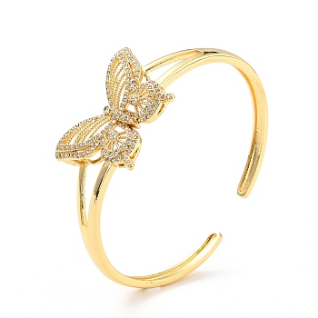 Bling Butterfly Cubic Zirconia Cuff Bangle, Real 18K Gold Plated Brass Hollow Open Bangle, Cadmium Free & Lead Free, Clear, Inner Diameter: 2-3/8 inch(5.9cm)