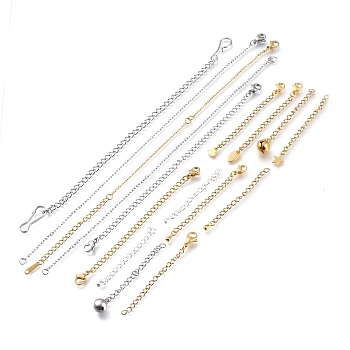 Stainless Steel Chain Extender, with Curb & Cable Chains and Lobster Claw Clasps, Mixed Style, Mixed Color, 55~210mm