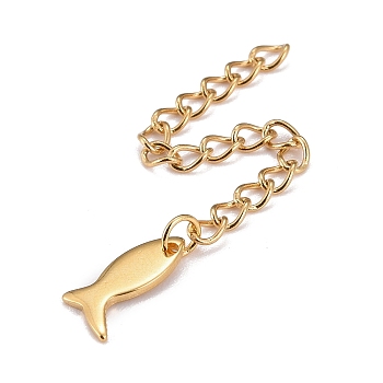 304 Stainless Steel Chain Extender, Curb Chain, with 202 Stainless Steel Charms, Fish, Golden, 60mm, Link: 3.7x3x0.5mm, Fish: 11.5x6.5x1mm