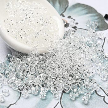Transparent Glass Beads, Faceted, Bicone, Clear, 2x2mm, Hole: 0.7mm, about 720pcs/bag